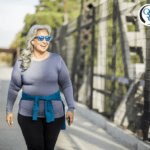 Woman smiling and going for a walk outdoors