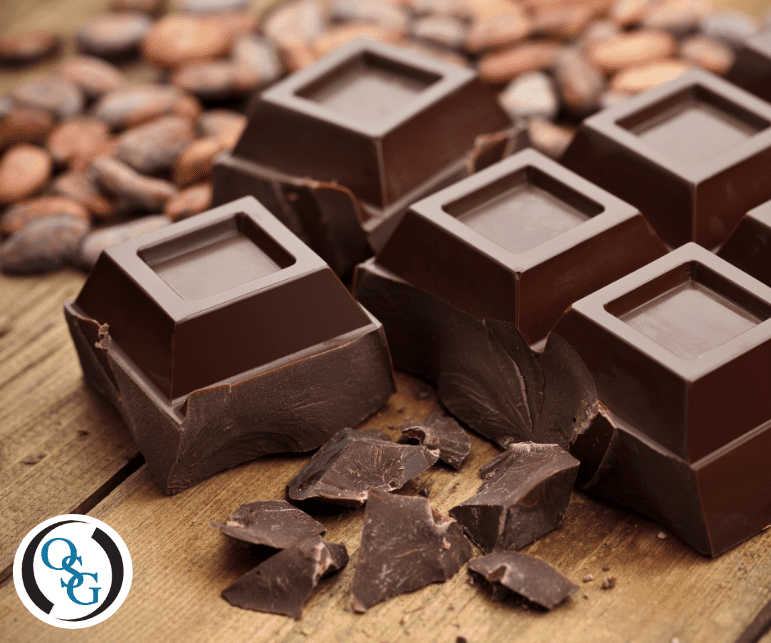 Close up of dark chocolate squares